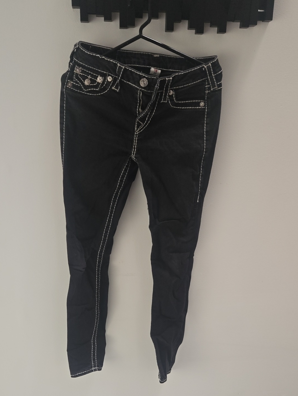 True Religion Black Skinny Jeans with White Contrast Stitching